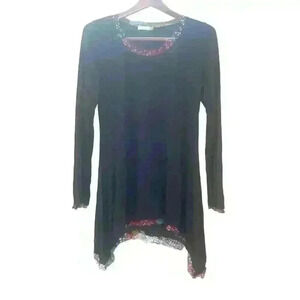 Chalet et ceci Asymmetrical Black Bamboo Tunic Top Size Small